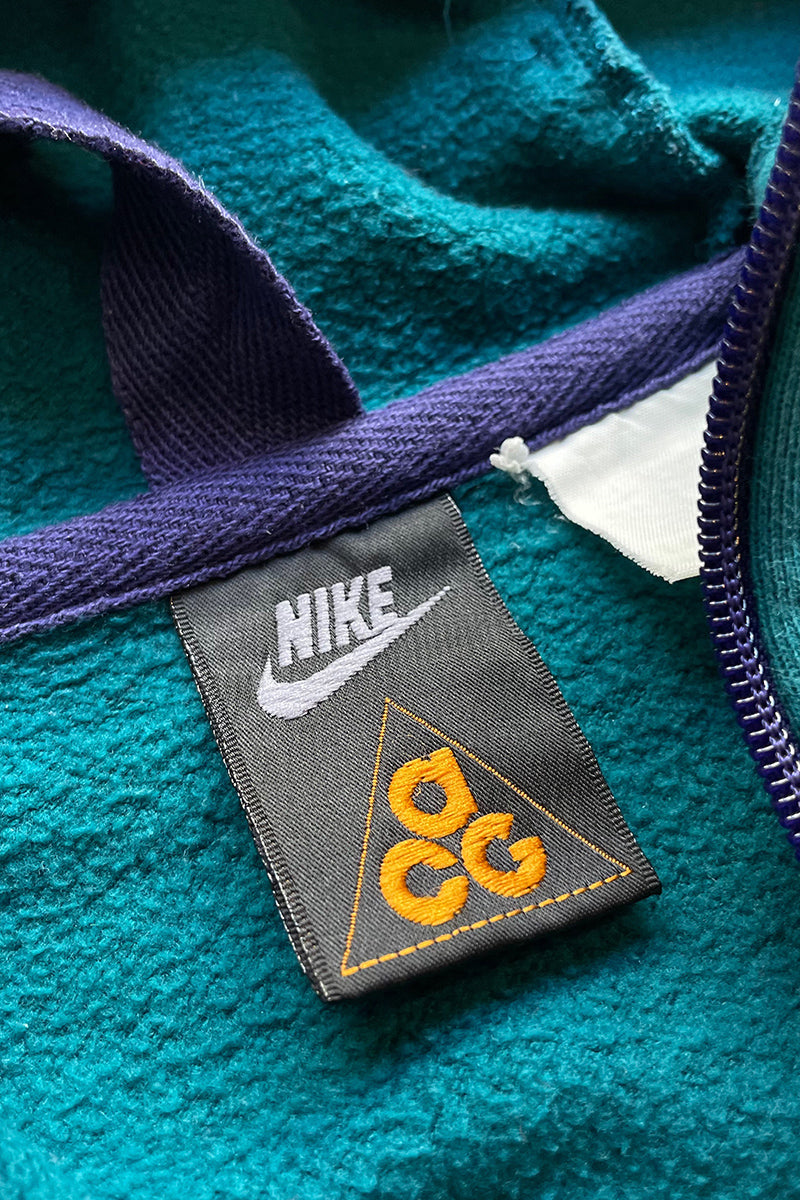 90'S HALF-ZIP HOODIE SWEATSHIRT / GREEN [SIZE: M USED]