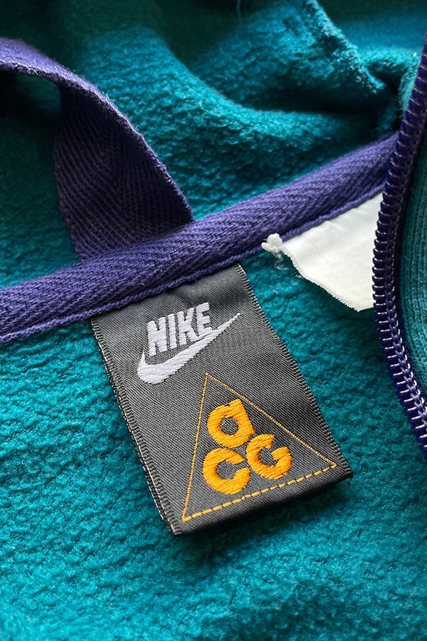 90'S HALF-ZIP HOODIE SWEATSHIRT / GREEN [SIZE: M USED]