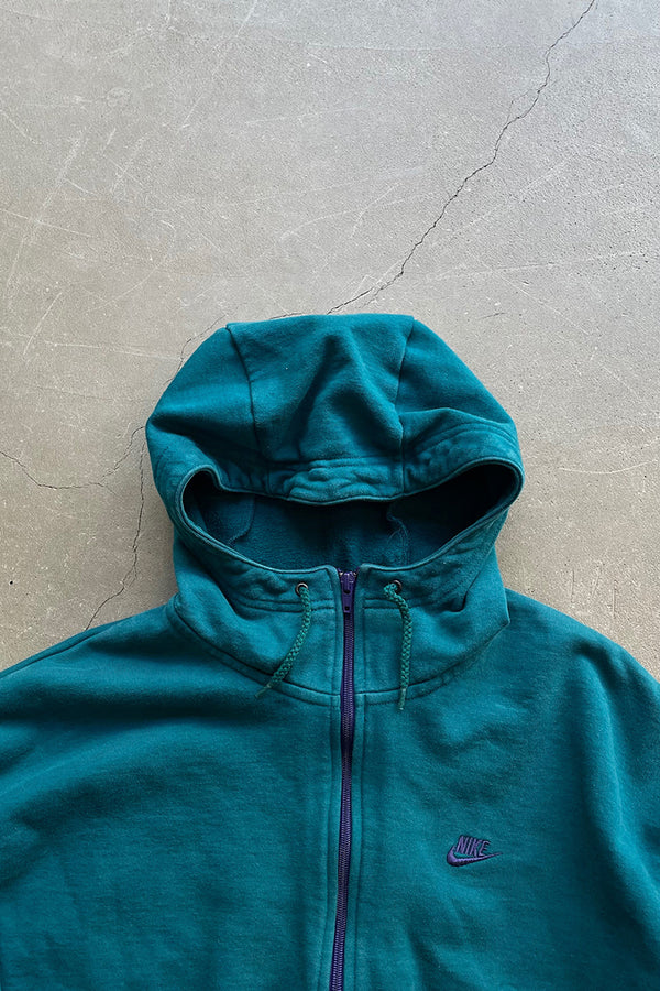90'S HALF-ZIP HOODIE SWEATSHIRT / GREEN [SIZE: M USED]