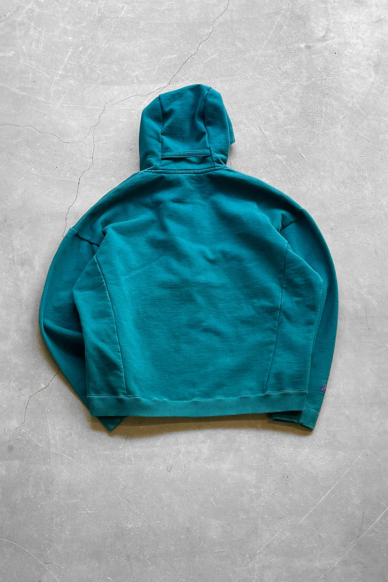90'S HALF-ZIP HOODIE SWEATSHIRT / GREEN [SIZE: M USED]