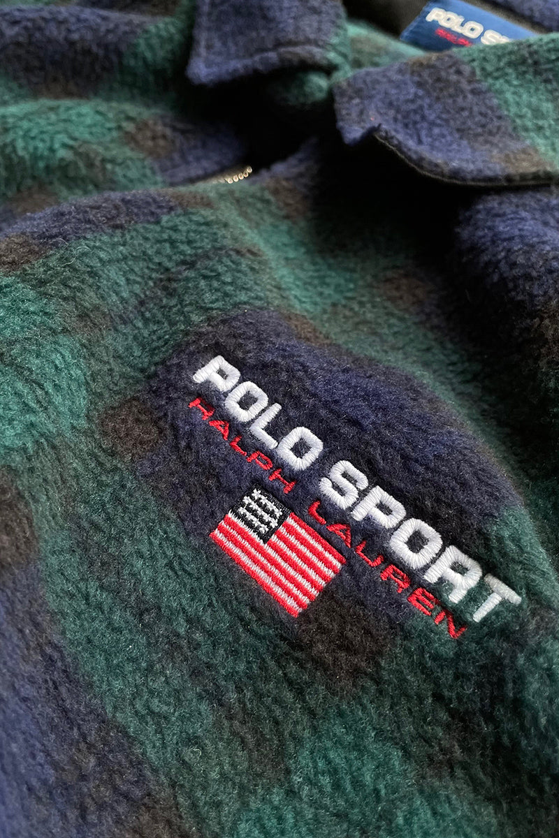 90'S ZIP UP CHECK FLEECE JACKET / CHECK SIZE: M USED