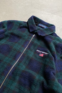 90'S ZIP UP CHECK FLEECE JACKET / CHECK SIZE: M USED ]