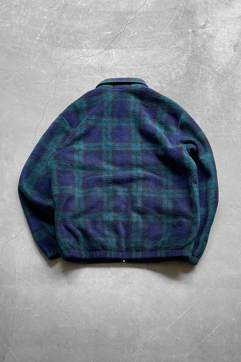 90'S ZIP UP CHECK FLEECE JACKET / CHECK SIZE: M USED