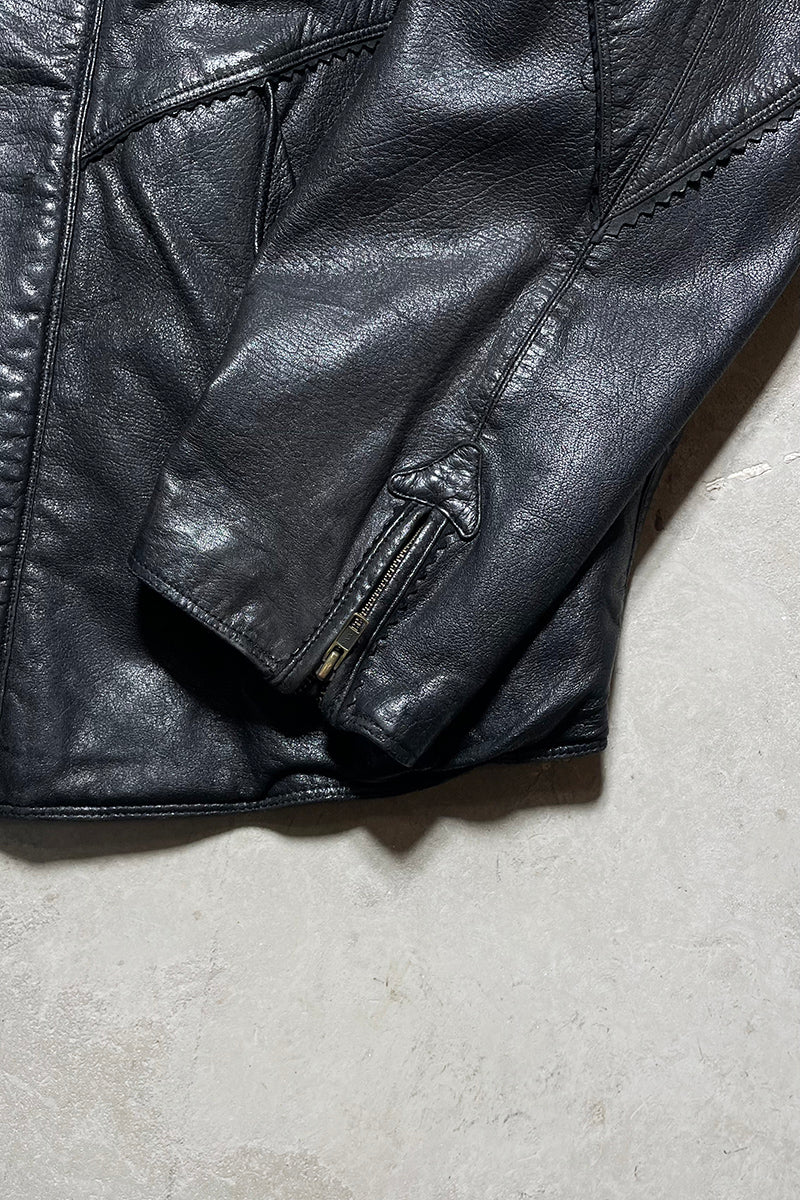 90'S LEATHER ZIP JACKET / BLACK [SIZE: 40 USED]