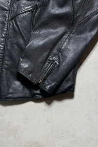 90'S LEATHER ZIP JACKET / BLACK [SIZE: 40 USED]