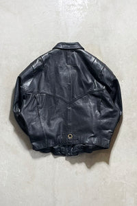 90'S LEATHER ZIP JACKET / BLACK [SIZE: 40 USED]