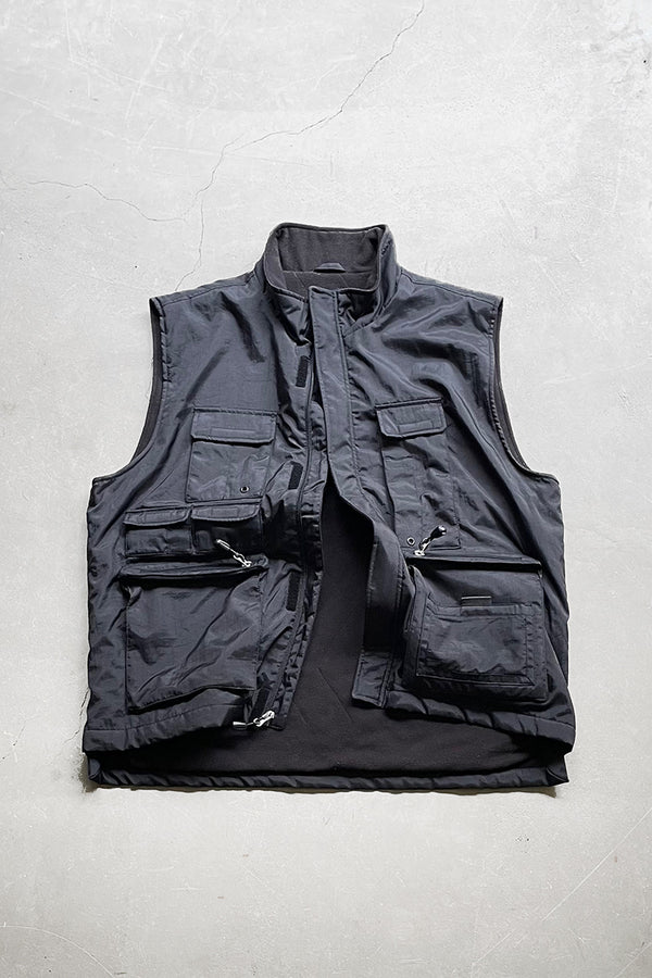 Y2K EARLY 00'S NYLON CARGO VEST W/FLEECE LINER / BLACK [SIZE: L]