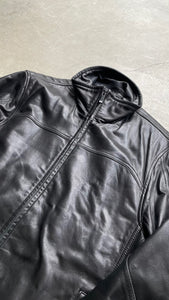 ZIP UP LEATHER JACKET / BLACK [SIZE: M USED]