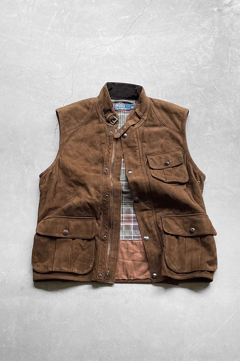 90'S SUEDE LEATHER VEST / BROWN [SIZE: L USED]