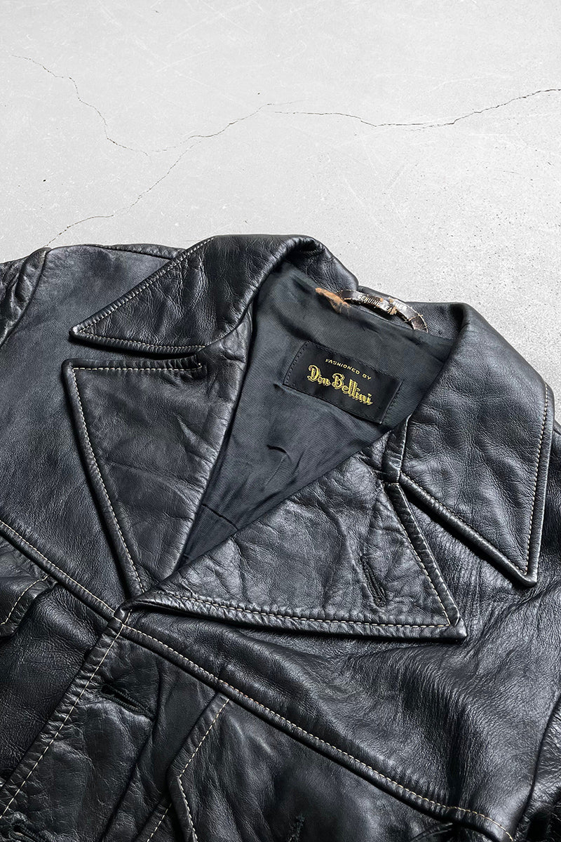 70'S LEATHER JACKET / BLACK [SIZE: 42 USED]