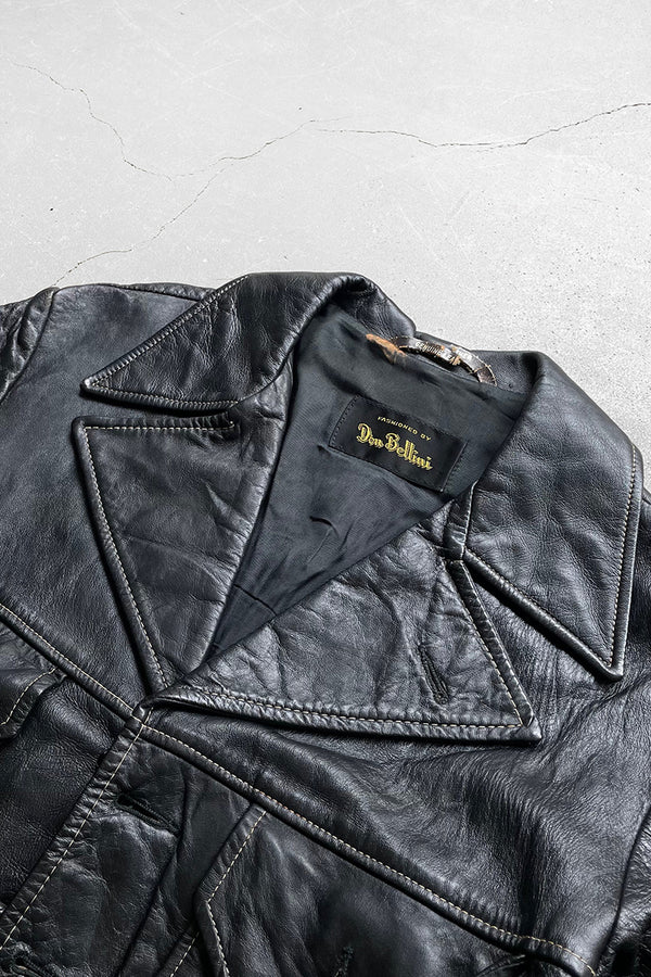 70'S LEATHER JACKET / BLACK [SIZE: 42 USED]