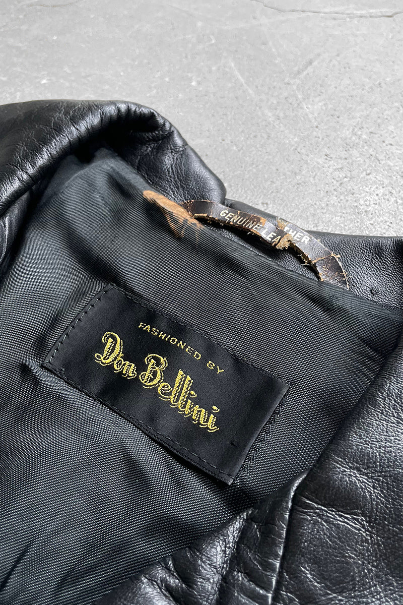 70'S LEATHER JACKET / BLACK [SIZE: 42 USED]