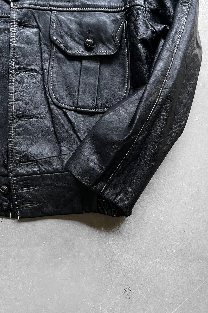 70'S LEATHER JACKET / BLACK [SIZE: 42 USED]