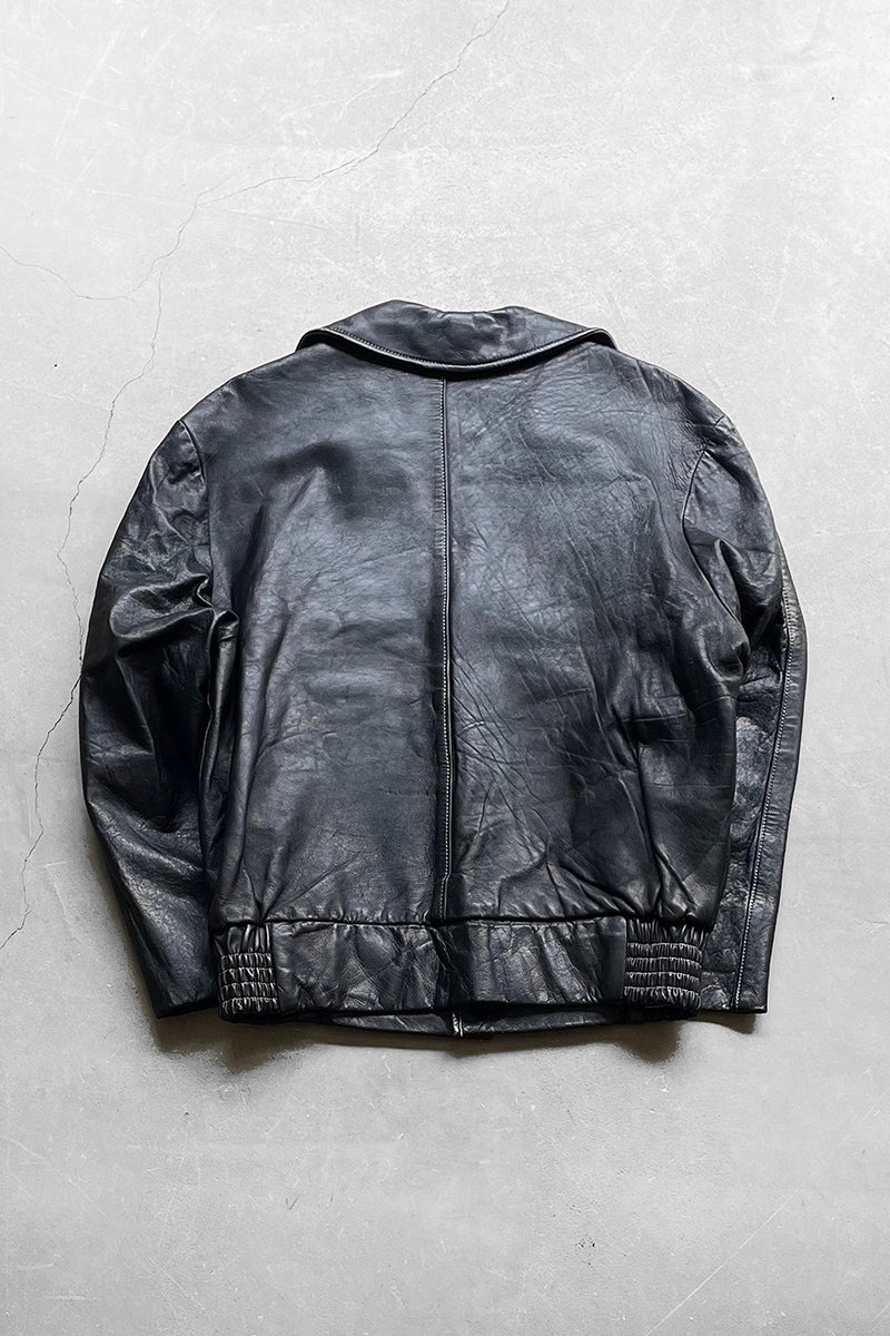 70'S LEATHER JACKET / BLACK [SIZE: 42 USED]