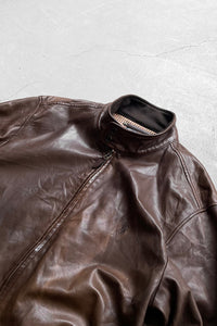 90'S LEATHER JACKET / BROWN [SIZE: L USED]