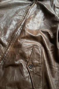 90'S LEATHER JACKET / BROWN [SIZE: L USED]