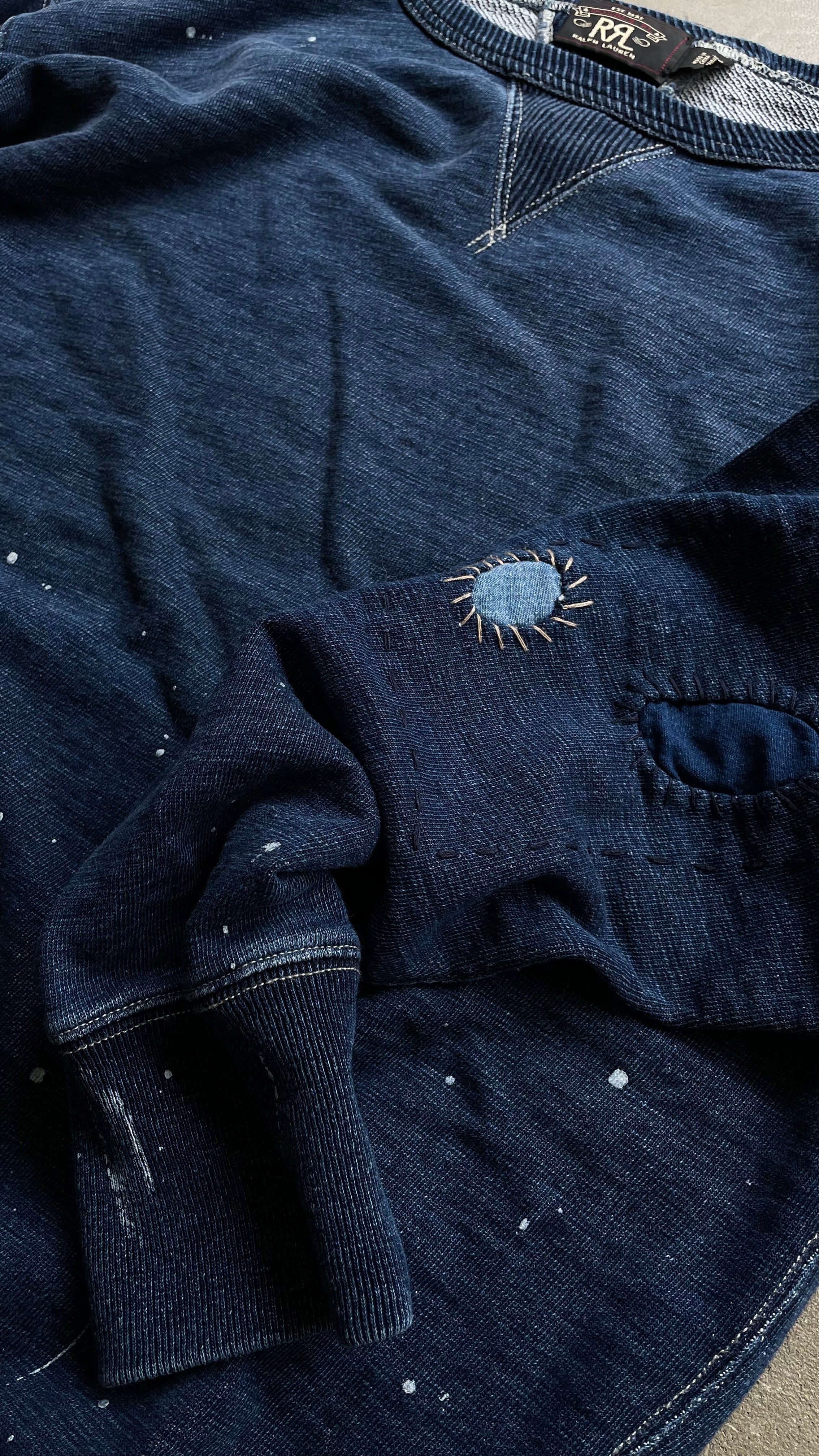 PATCHWORK INDIGO DYED SWEATSHIRT / INDIGO [SIZE: L USED]