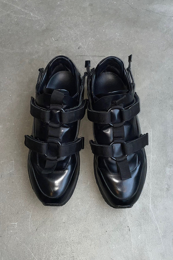 MADE IN ITALY BELTED LEATHER SNEAKERS / BLACK [SIZE: US8.0 (26cm equivalent) USED]