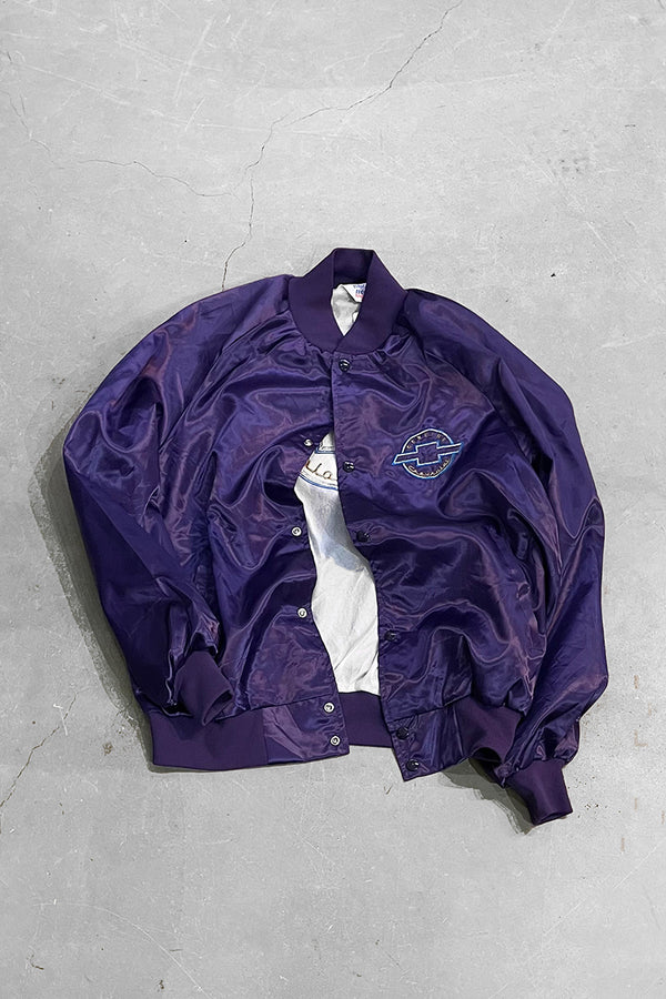 MADE IN USA 80'S CHEVROLET SATIN NYLON JACKET / PURPLE [SIZE: L USED]