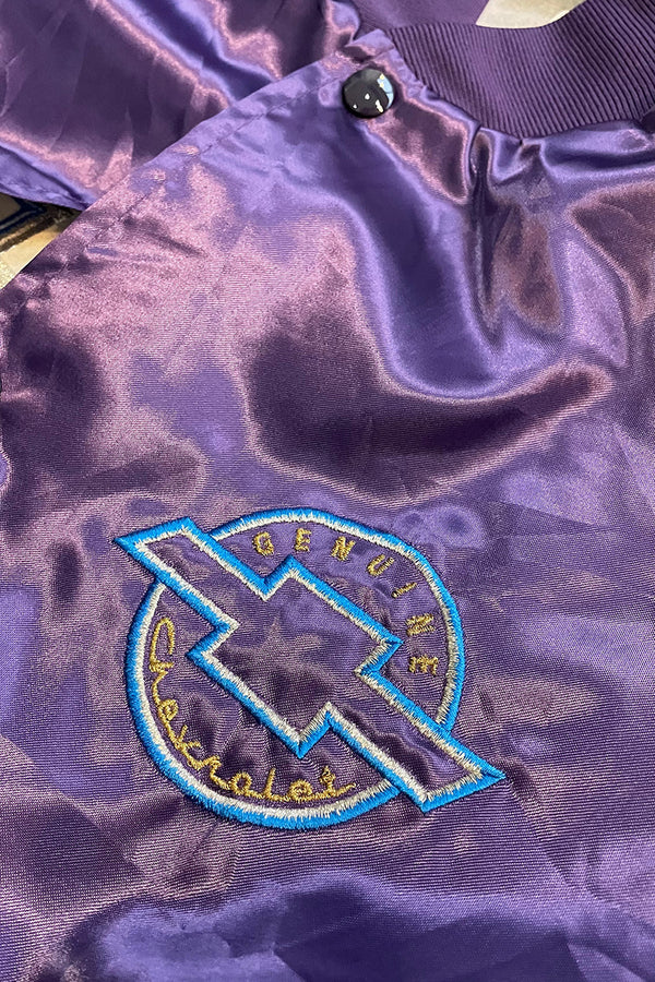 MADE IN USA 80'S CHEVROLET SATIN NYLON JACKET / PURPLE [SIZE: L USED]