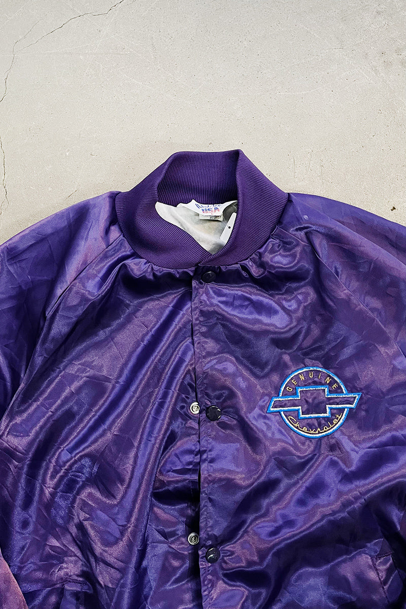 MADE IN USA 80'S CHEVROLET SATIN NYLON JACKET / PURPLE [SIZE: L USED]