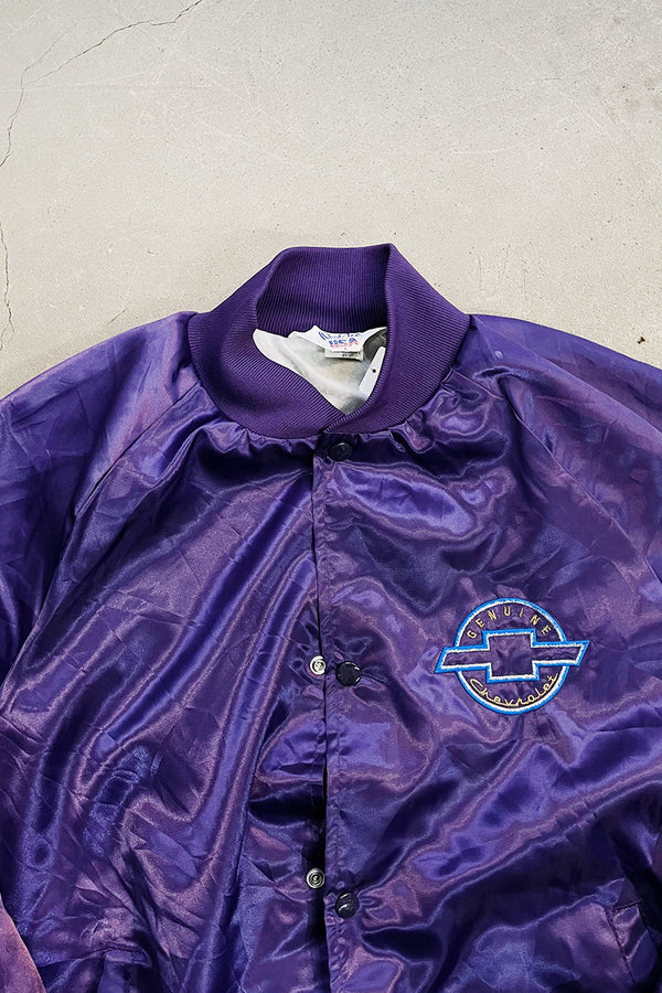 MADE IN USA 80'S CHEVROLET SATIN NYLON JACKET / PURPLE [SIZE: L USED]