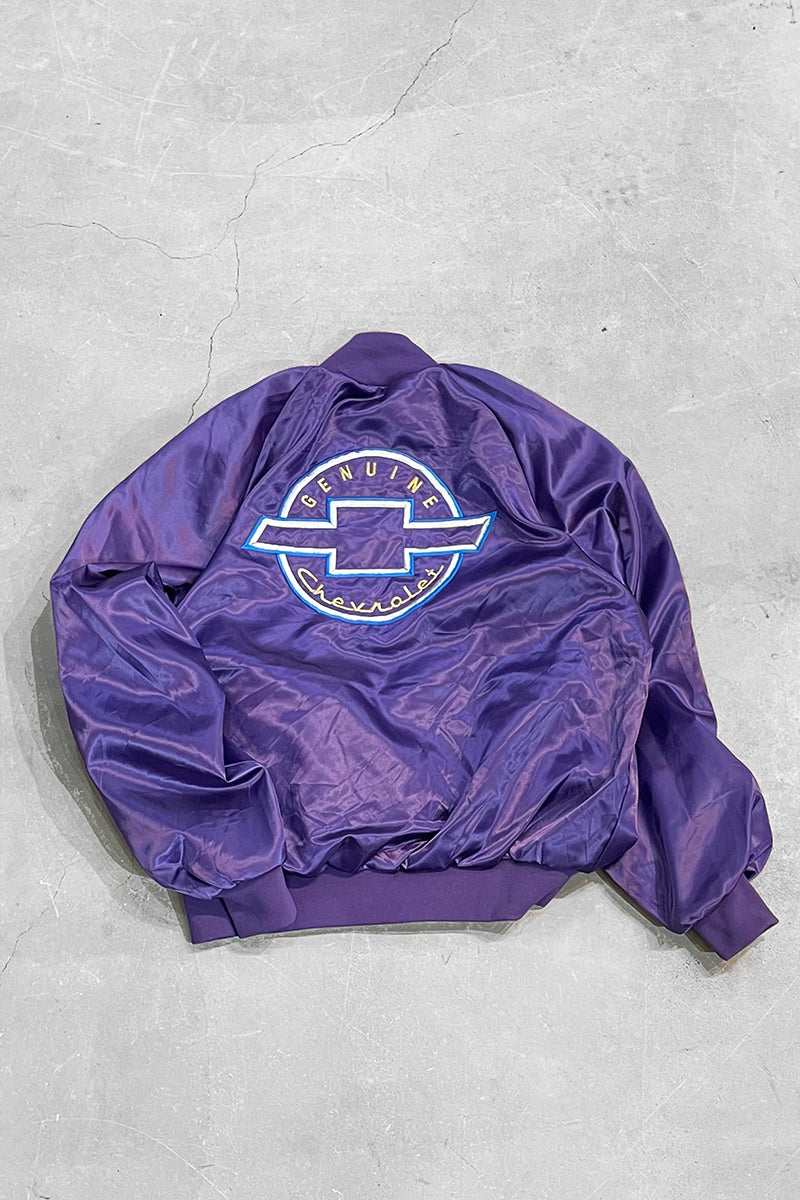 MADE IN USA 80'S CHEVROLET SATIN NYLON JACKET  / PURPLE [SIZE: L USED]