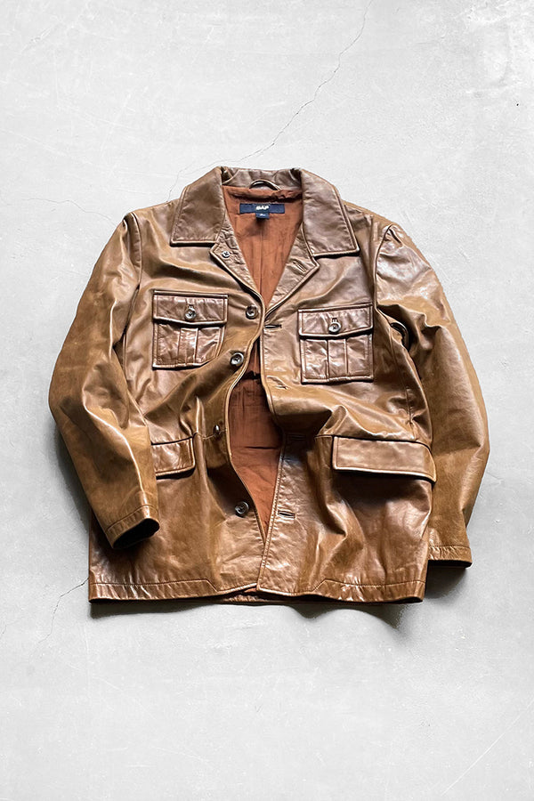 Y2K EARLY 00'S LEATHER COAT / BROWN [SIZE: S USED]