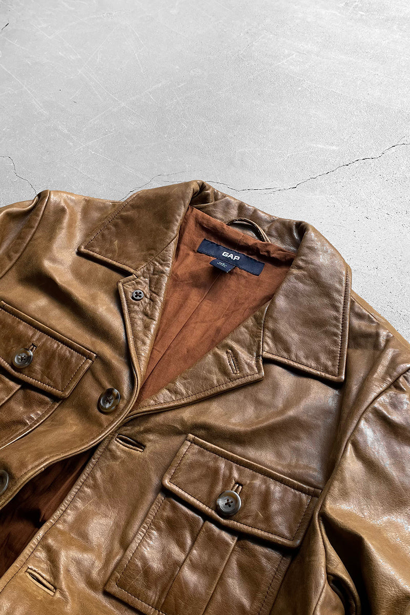 Y2K EARLY 00'S LEATHER COAT / BROWN [SIZE: S USED]