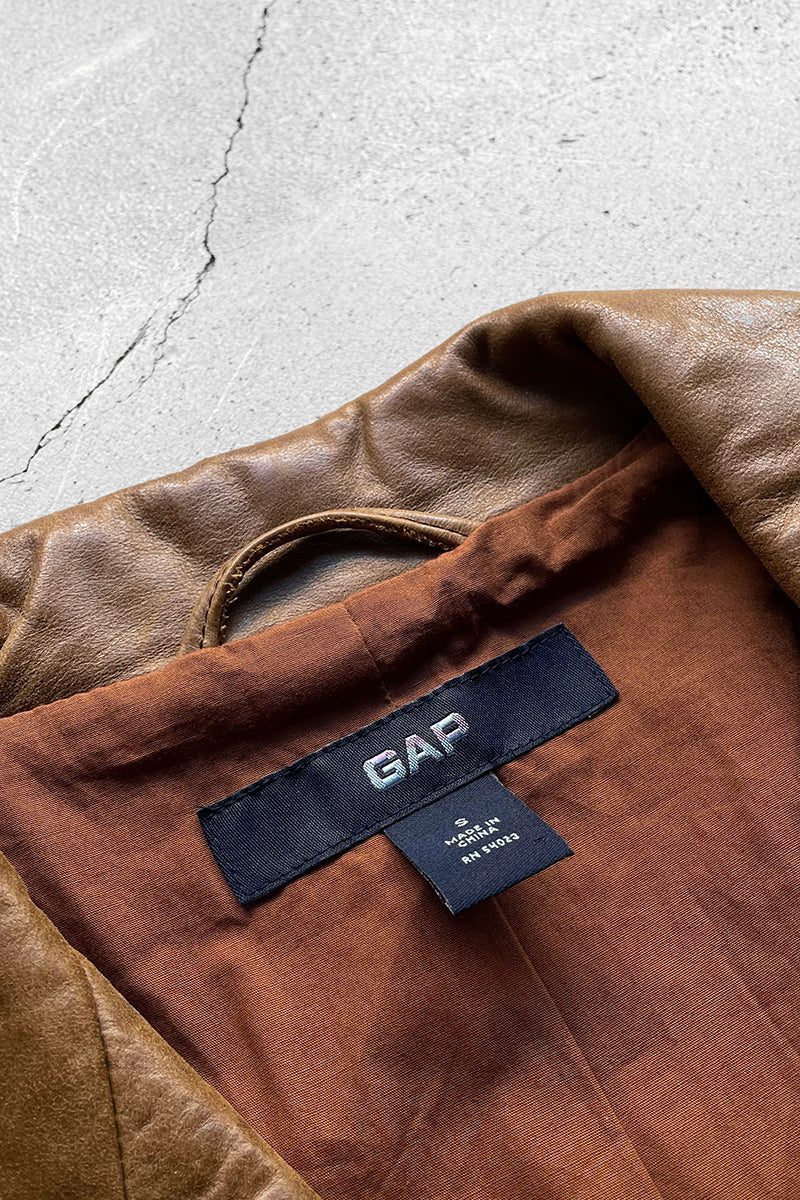 Y2K EARLY 00'S LEATHER COAT / BROWN [SIZE: S USED]