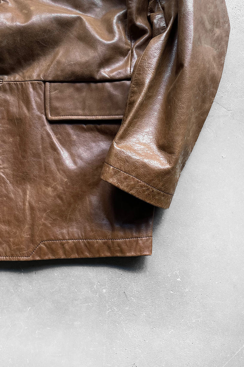 Y2K EARLY 00'S LEATHER COAT / BROWN [SIZE: S USED]