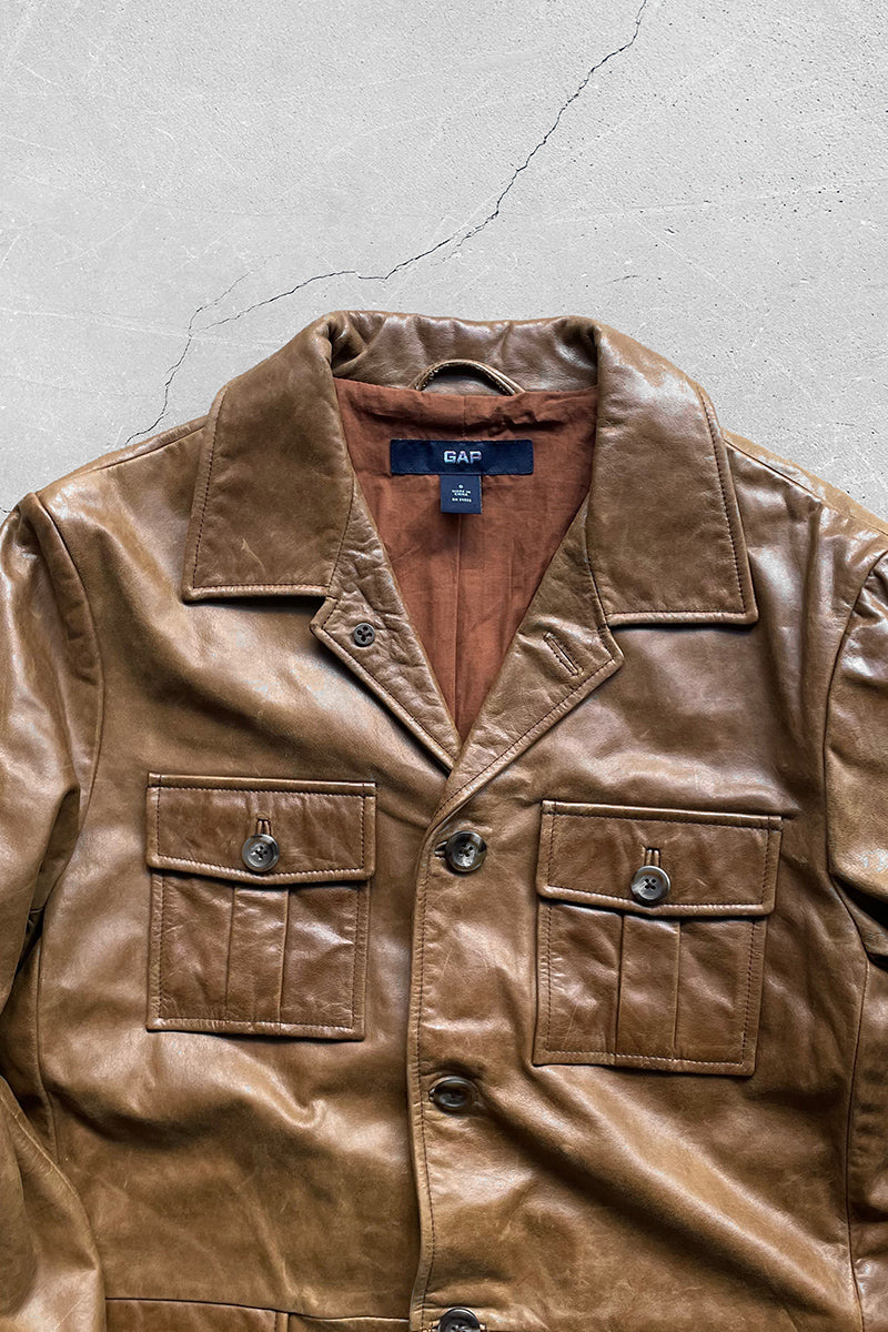 Y2K EARLY 00'S LEATHER COAT / BROWN [SIZE: S USED]