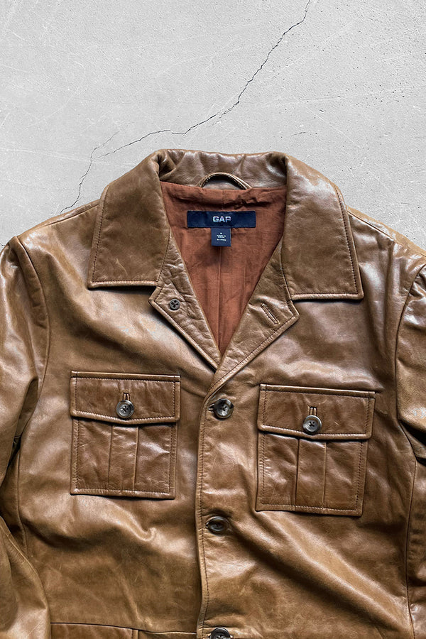 Y2K EARLY 00'S LEATHER COAT / BROWN [SIZE: S USED]