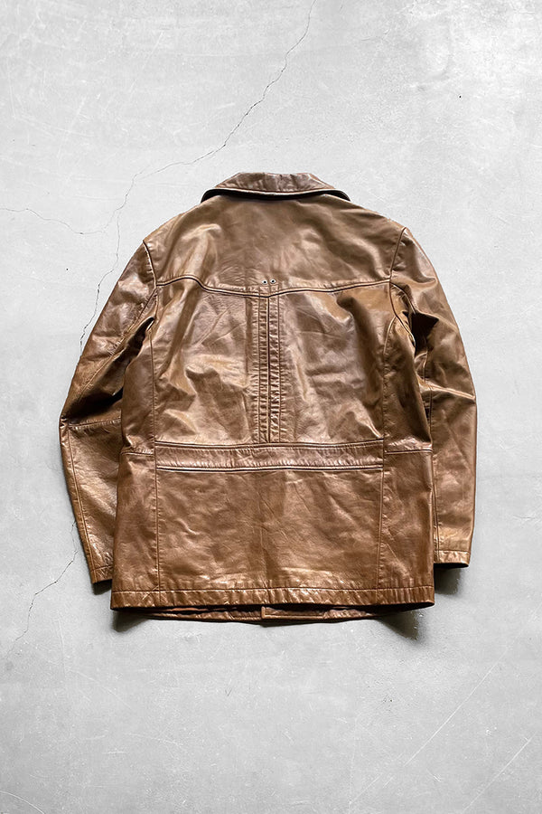 Y2K EARLY 00'S LEATHER COAT / BROWN [SIZE: S USED]