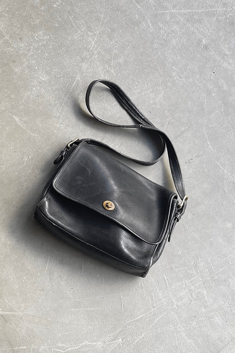 MADE IN USA 70'S LEATHER SHOULDER BAG / BLACK [SIZE: ONE SIZE USED]