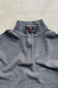 90'S HALF-ZIP COTTON KNIT SWEATER / GRAY [SIZE: M USED]