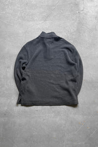 90'S HALF-ZIP COTTON KNIT SWEATER / GRAY [SIZE: M USED]