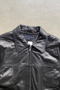 ZIP UP LEATHER JACKET / BLACK [SIZE: M USED]