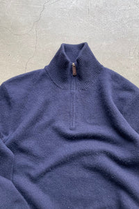 90'S EXCLUSIVE OF DECORATION HALF-ZIP CASHMERE KNIT SWEATER / NAVY [SIZE: L USED]