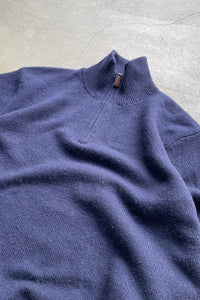 90'S EXCLUSIVE OF DECORATION HALF-ZIP CASHMERE KNIT SWEATER / NAVY [SIZE: L USED]