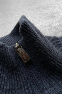 90'S EXCLUSIVE OF DECORATION HALF-ZIP CASHMERE KNIT SWEATER / NAVY [SIZE: L USED]