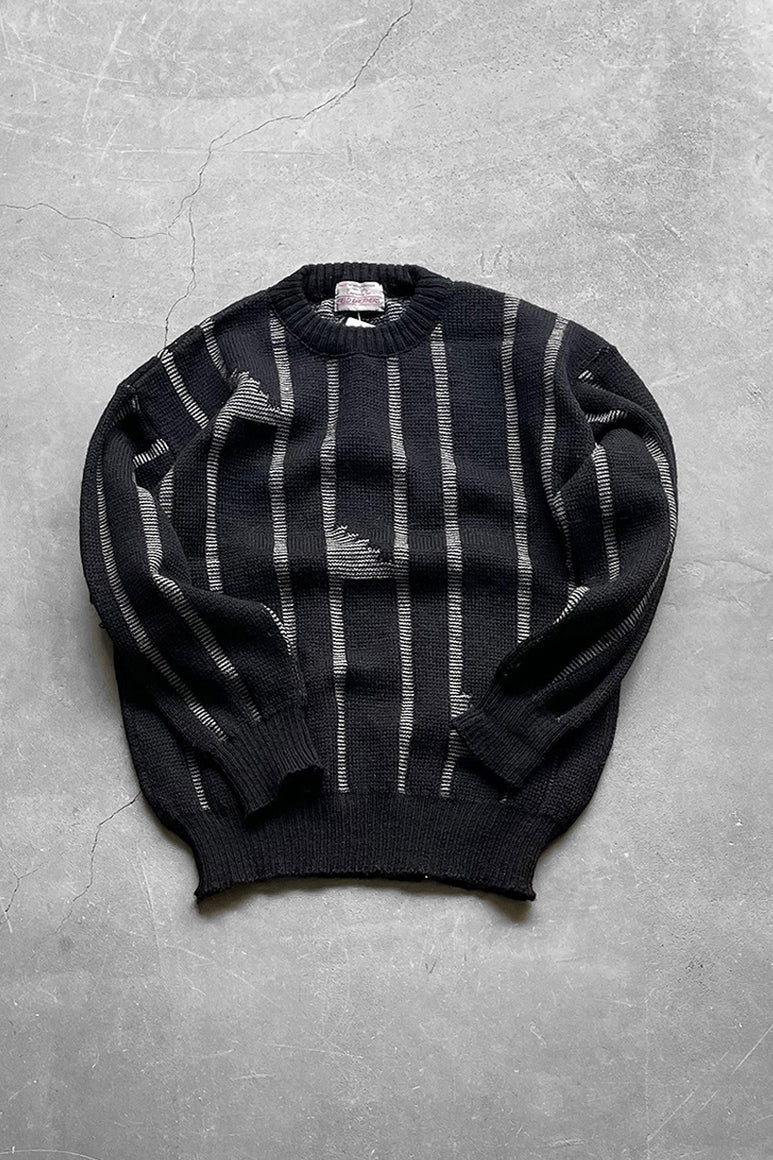 MADE IN ENGLAND 90'S GEOMETRIC PATTERN WOOL KNIT SWEATER / STRIPE [SIZE: M USED]