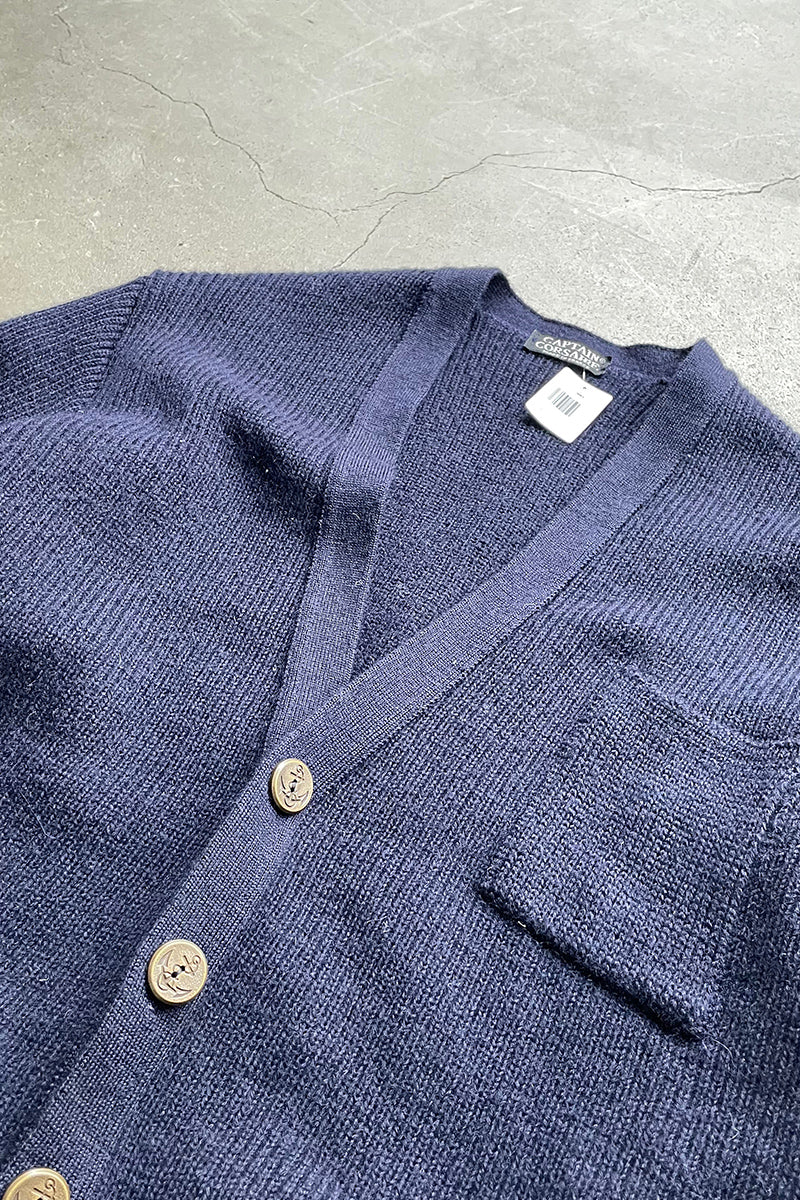 MADE IN FRANCE 90s WOOL CARDIGAN / NAVY [SIZE: M USED]