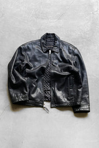 90'S ZIP UP LEATHER JACKET / BLACK [SIZE: L USED]