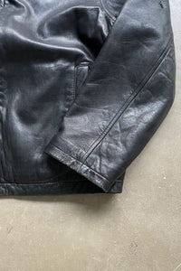 90'S ZIP UP LEATHER JACKET / BLACK [SIZE: L USED]