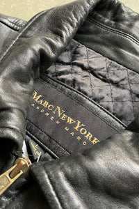 90'S ZIP UP LEATHER JACKET / BLACK [SIZE: L USED]