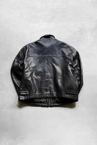 90'S ZIP UP LEATHER JACKET / BLACK [SIZE: L USED]