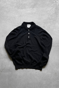 MADE IN ITALY 90'S L/S WOOL KNIT POLO SHIRT / BLACK [SIZE: M USED]