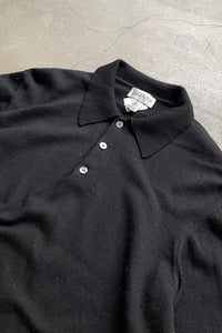 MADE IN ITALY 90'S L/S WOOL KNIT POLO SHIRT / BLACK [SIZE: M USED]