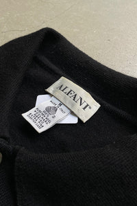 MADE IN ITALY 90'S L/S WOOL KNIT POLO SHIRT / BLACK [SIZE: M USED]